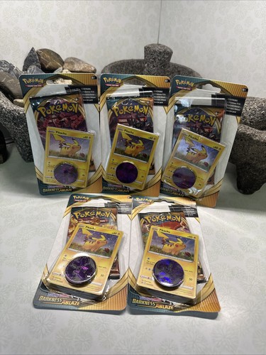 Pokemon Sword & Shield Darkness Ablaze Booster Pack Pikachu Promo &Coin Lot of 5