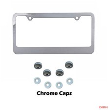 New Classic Blank Plain Chrome Metal Car Truck License Plate Frame Screw Caps