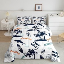 Palm Tree Comforter Set Soft Summer Ocean Surfing Bedding Set Hawaiian Tropic...