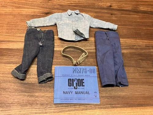 Hasbro G.I. Joe Vintage Denim Shirt Jeans Navy Pants Belt And Training Manual