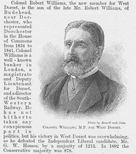 COLONEL ROBERT WILLIAMS MP for West Dorset - Antique Print 1895