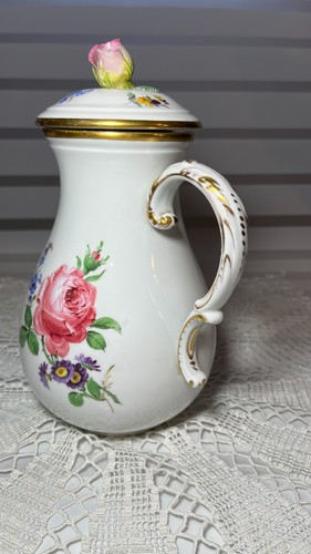 Meißen Porzellan 1.Wahl Kanne 1900er Rose Vergoldung Handmalerei ca 23 cm hoch - Bild 2 von 17