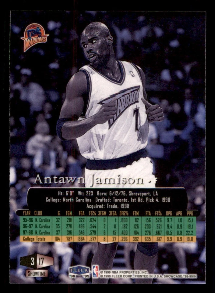 1998-99 Flair Showcase Row 3 #17 Antawn Jamison RC - Image 2 of 2