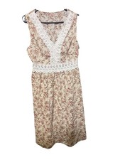 Sleeveless Floral Lace Sundress V-Neck Knee Length Beige Pink Dress Women