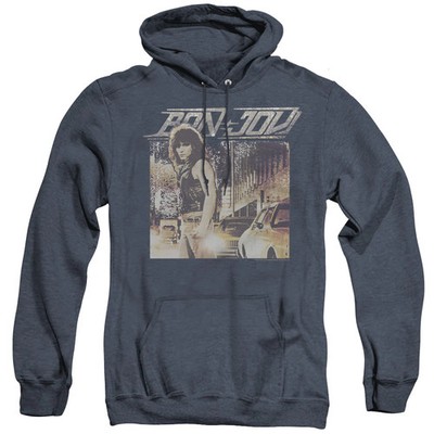 Bon Jovi Runaway Jon Mens Heather Hoodie Navy Officially Licensed