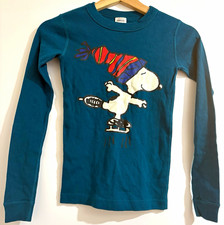 Hanna Andersson Peanuts Ice Skating Snoopy Teal Blue Long Sleeve Pajama Shirt 10