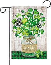 St Patricks Day Garden Flag Lucky Shamrock Heart 12X18 Inch Double Sided Small B