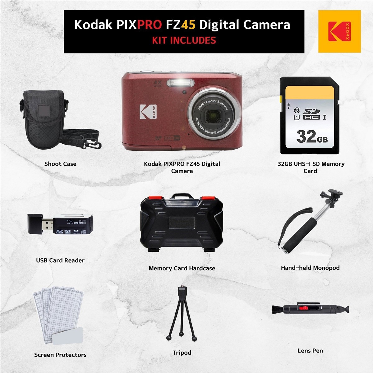 Kodak PIXPRO FZ45 Digital Camera (Red) + 32GB Memory Card + | eBay