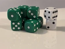Set of 9 16mm Green & White Rounded Corner Koplow Games Dice