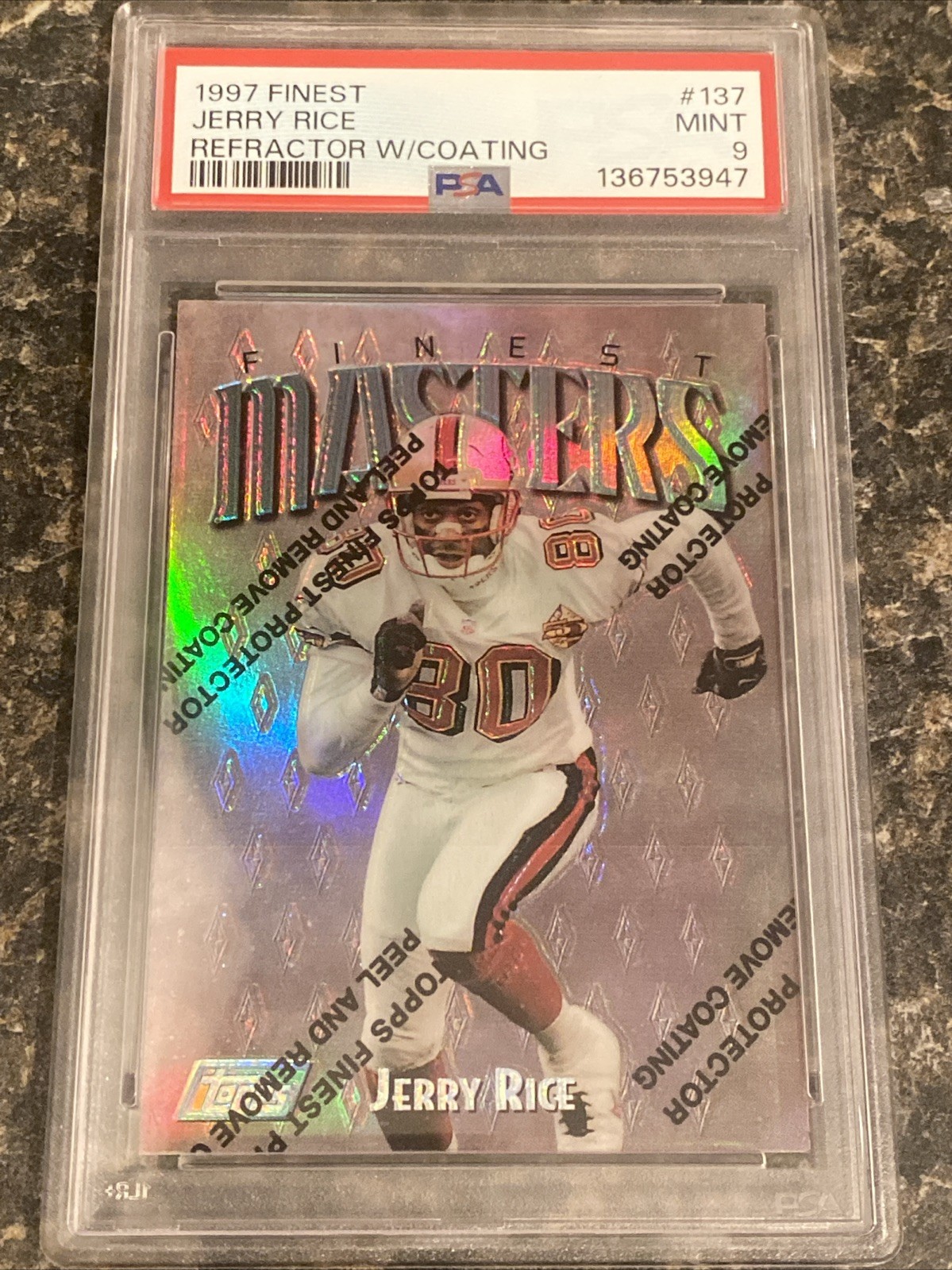 1997 Topps Finest - Jerry Rice #137 Refractor with Coating PSA 9 LOW POP 🐐 view 2