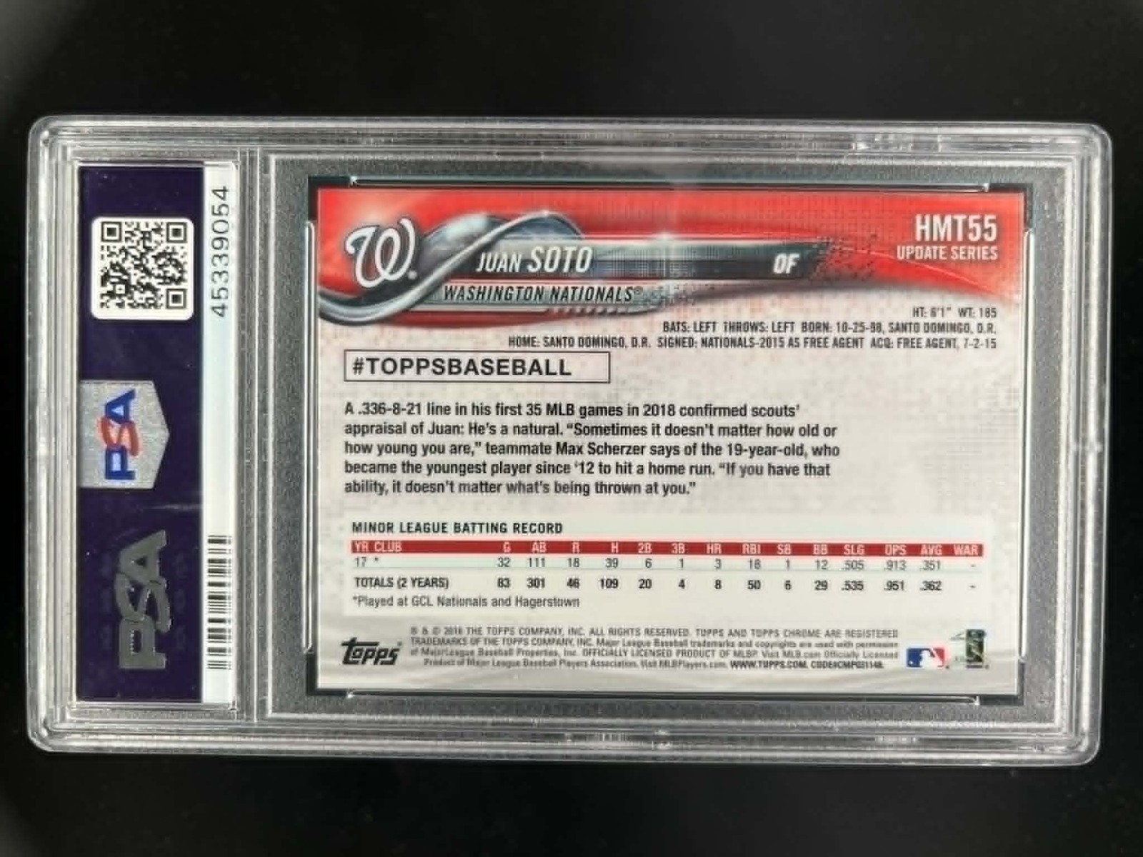 2018 TOPPS CHROME JUAN SOTO RC ROOKIE UPDATE PSA 10 GEM MINT view 2