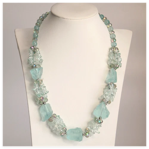 Nigerian Women Natural Purple Crystal Necklace Earring Jewelry Two-Piece Set
