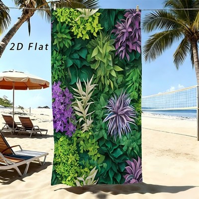 Beach Towel, Lush Greenery Wall Print Beach Towel, Fresh Nature Inspired Decora