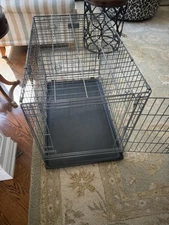Black Pet Folding Cage Kennel with ABS Tray LC 36 In Long 24 High