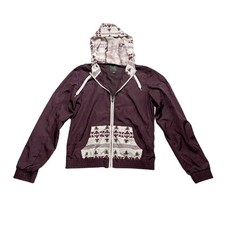 Empyre Maroon Wine Red White Patterned Full Zip Up Windbreaker Hooded Jacket Med