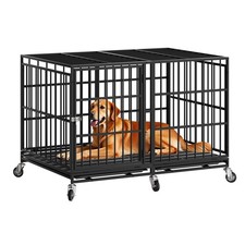 48 Inch Heavy Duty Dog Crate with Wheels Indestructible Escape-Proof Dog Cage...
