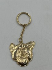 Hibiscus Flower Floral Metal Gold Toned Keychain Tropical Hawaiian Heavy Solid