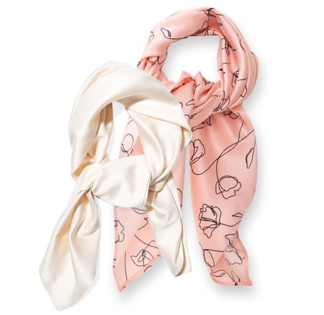 Lark & Ives Silk Satin Scarf Set Neutrals Blush Pink Nude NEW!