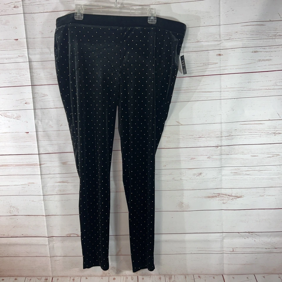 Express Legging Women's Size XL Velvet Velour Black W/gold dot Stretch Mid Rise - Image 2 of 4