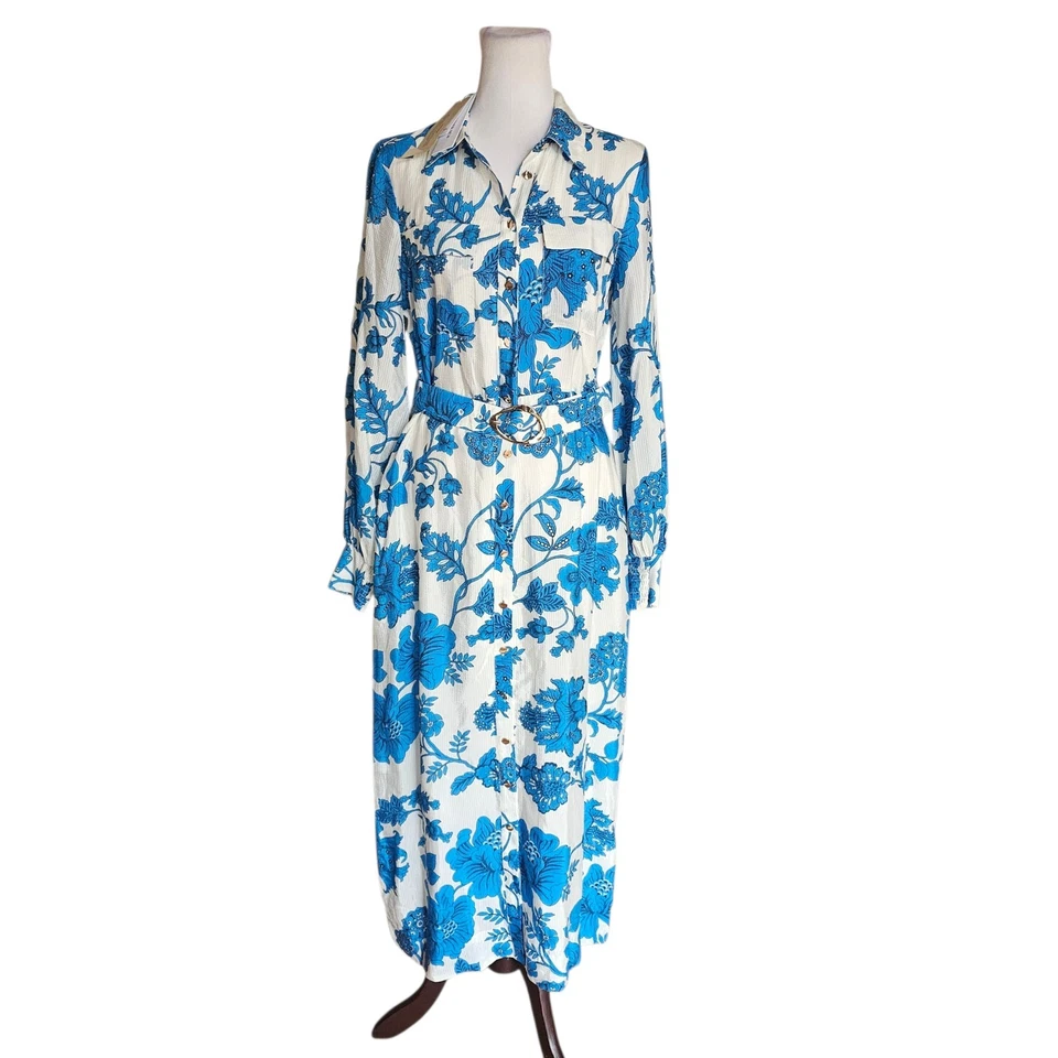 NEW Forever New Janie printed shirt dress midi size 8 collar long sleeve floral - image 2 of 4