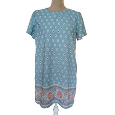 Lulus Small Light Blue Print Mini Shift Dress Short Sleeve Border Hem Pockets