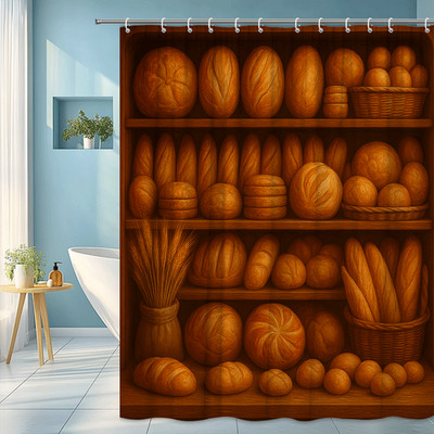 Artisan Bakery Shower Curtain - Rustic Bread Design for Kitchen Decor