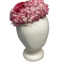 Vintage Hat Fascinator Womens One Size Pink Floral Velvet Bow Spring Party