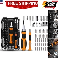 Ratcheting Screwdriver Set: 56-Piece Magnetic Multi Bits Tool Kit with Case