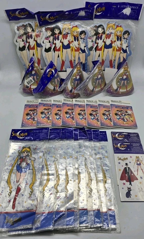 1996 Vintage SAILOR MOON Party Decor (Stickers Hats Centerpieces Gift Bags) Lot - Image 2 of 4
