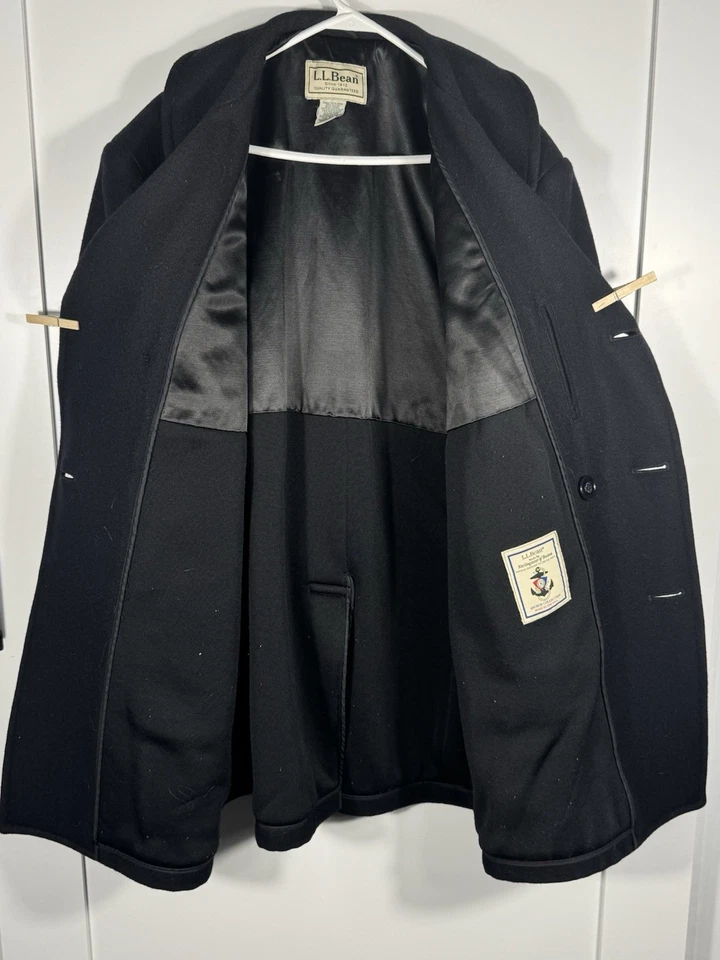LL Bean Sterlingwear Peacoat XXL Tall Black Wool Anchor Collection USA - Image 2 of 4
