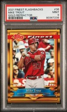 2021 TOPPS FINEST FLASHBACKS GOLD REFRACTOR #36 MIKE TROUT 48/50 PSA 9
