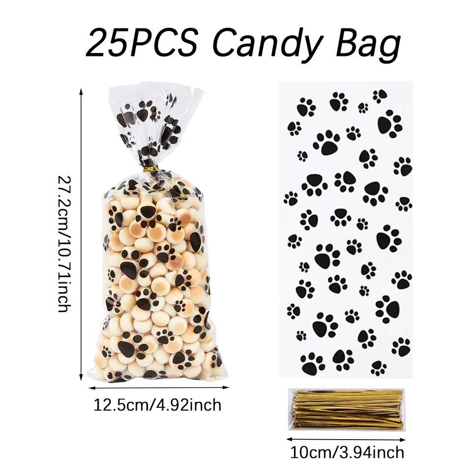Boao 150 Pcs Pet Paw Print Cellophane Bags Paw Print Treat Gift Candy