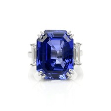 Ceylon (Sri Lanka) Emerald Cut Blue Sapphire Platinum 950 Ring 20.52CT