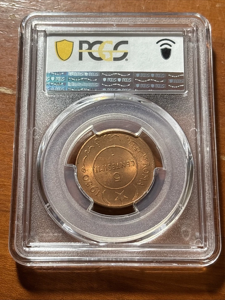 AH1369 (1950) Somalia Elephant 5 Centesimi - PCGS MS65 RD - Image 3 of 4