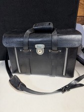 Vintage 1950s Large Black Leather Camera Hard Case w/ compartments handle Japan