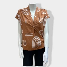 Grade and Gather Brown Arch Shirt Brown White Women's Small