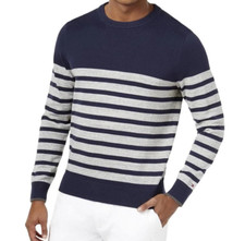 Tommy Hilfiger Men's Navy/Grey Striped Crew Neck Sweater C8878A9099 Size L-NWT
