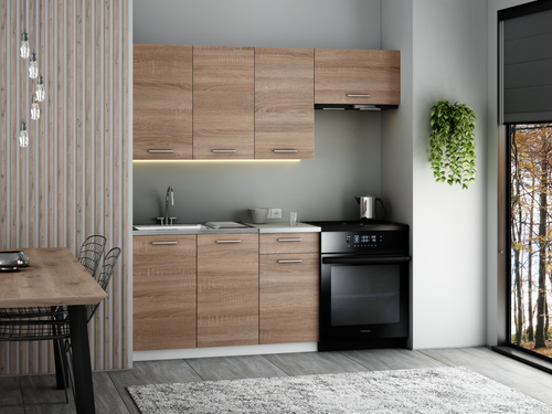 Küchenzeile Braun Komplett Küchenblock Einbauküche Schrank Set verstellbare Füße - Bild 3 von 8