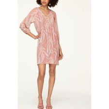 "LOFT" MULTICOLOR PAISLEY V NECK PLEAT FRONT BOHO SHIFT MINI DRESS SIZE: L NWT