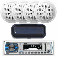 Pyle Marine MP3 Bluetooth AUX Radio, 4x 6.5" Speakers, Stereo Splash Cover
