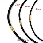 3/4/5MM BLACK Genuine Leather Cord GOLD Stainless Steel Magnetic Lock Necklace