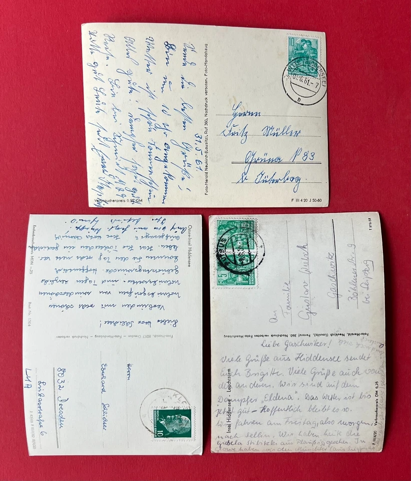 3 x DDR Foto AK Insel HIDDENSEE 1958/61 Vitte Fischerhäuser, Leuchtturm ( 132581 - Bild 2 von 2