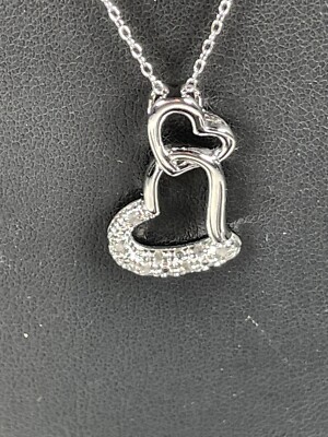 MARSALA 925 STERLING SILVER DOUBLE OPEN HEART DIAMOND ACCENT NECKLACE 18