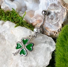 1pc Shamrock Clover Green Belly Ring Navel Piercing Pierced Naval Jewelry