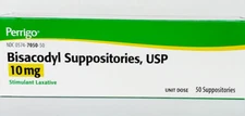 Perrigo Bisacodyl Suppositories 10 mg (Compare to Dulcolax) 50 Ct - Exp 03-2027