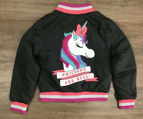 Girls' Disney Varsity Minnie Mouse Unicorn Zip Front Bomber Track Jacket Gray XL - Picture 5 of 8