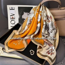 Sallys Boutique 14 Momme Twill Silk Florals Print Double Face Necktie Scarf 26"