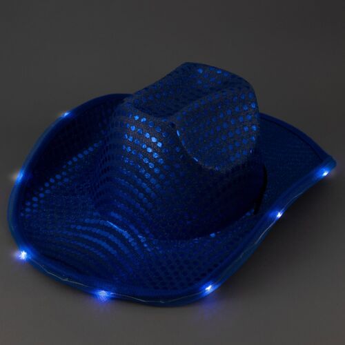 LED Flashing Cowboy Hat with Blue Sequins Blue Hat for Women and Men - Picture 3 of 5