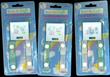 Baby PACIFIER HOLDER KEEPER 3 Packages White & Green RIBBONS = 3 Clips 6 Ribbons