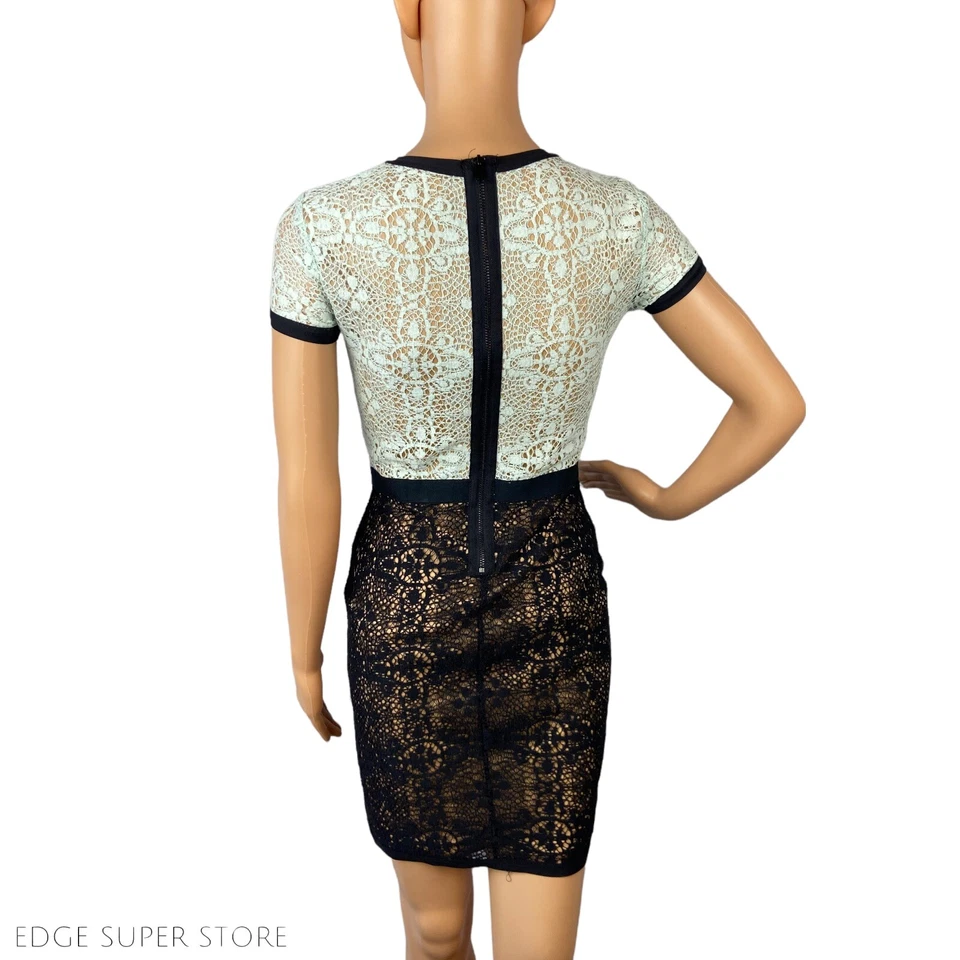 Vestido de cóctel Bailey 44 negro azul claro desnudo floral detalle encaje funda talla 0 Foto 4 de 4